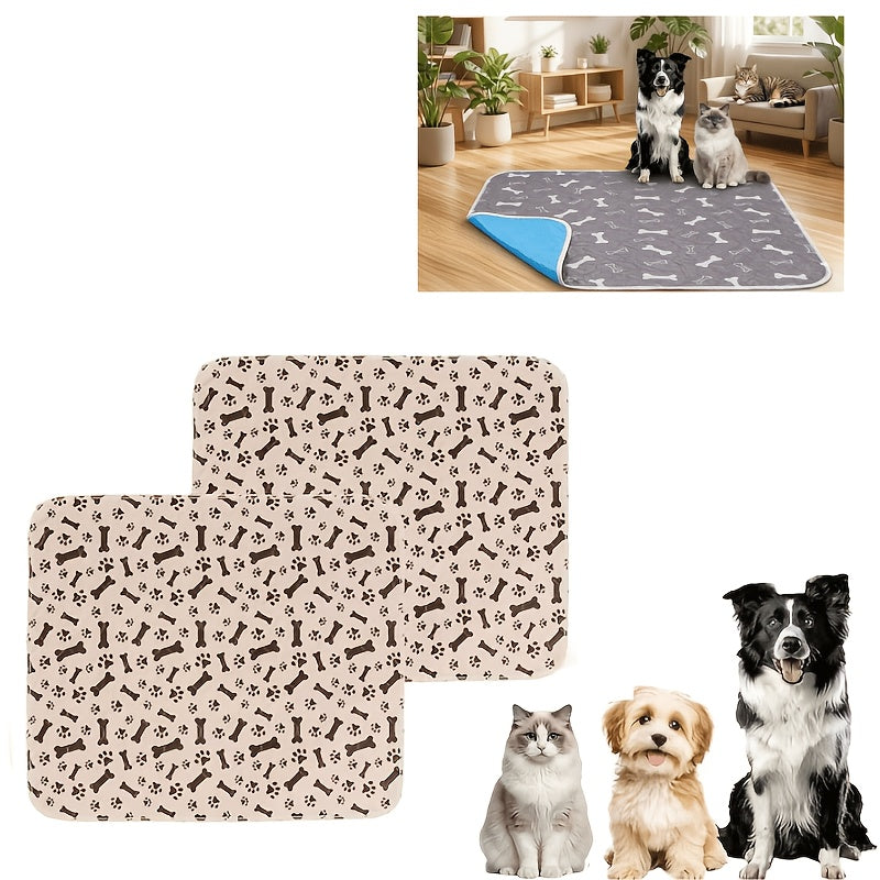 Washable Dog Pee Pads with Bone Print, 4-Layer Reusable Puppy Training Mats with Non-Slip Base for Floors, Crates and Travel, S M L