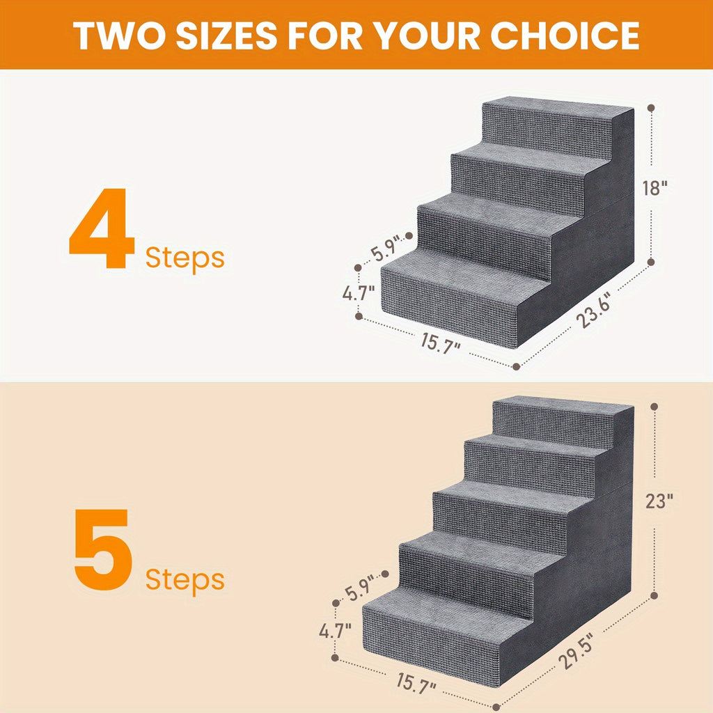 High Density Foam Dog Stairs, Gray 4-Step Pet Steps with Non-Slip Bottom for Small Dogs and Cats to Access Beds, Couches and Sofas