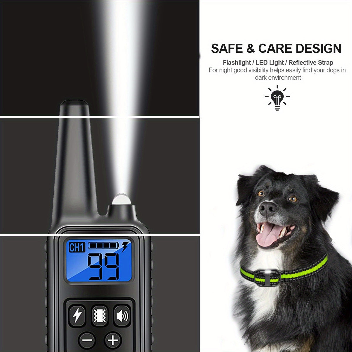 Dog Training Collar Set for 2 or 3 Dogs, Black USB Rechargeable Remote with LED Light, Beep, Vibration and Static Modes for Supervised Sessions