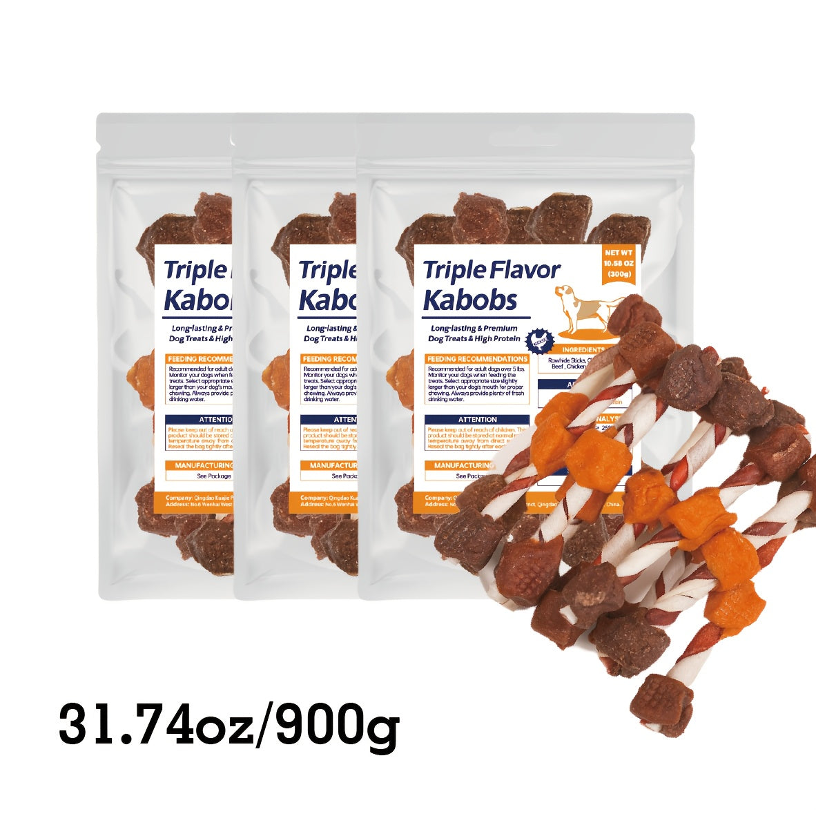 Dog Treats with Chicken Jerky, Duck Strips, Sweet Potato Wraps or Triple Flavored Kabobs, Selectable Snack Packs for Supervised Rewards