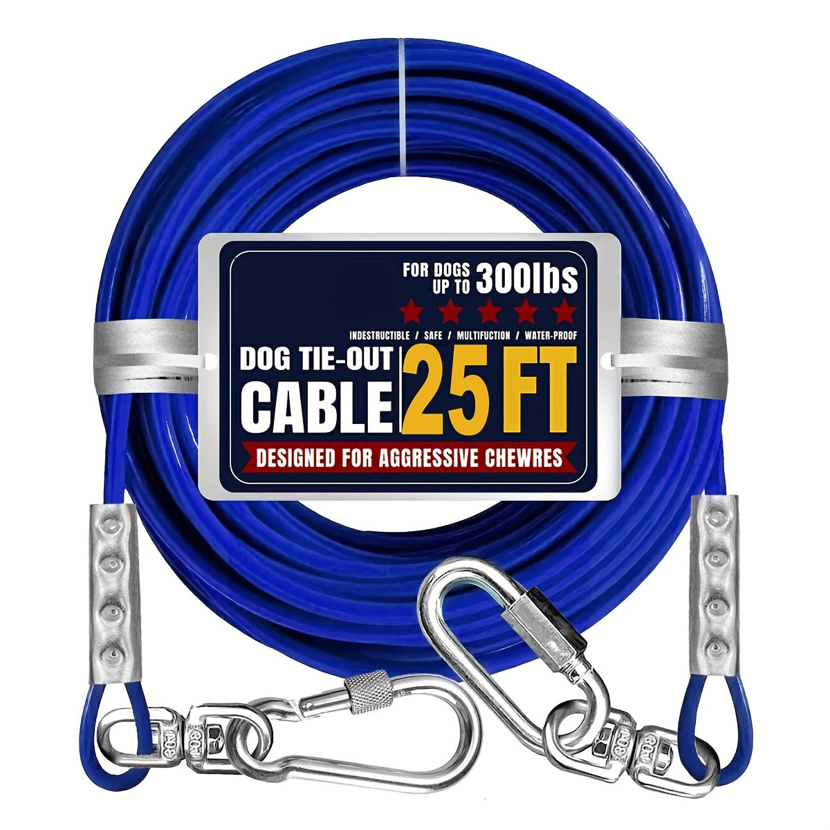 Heavy Duty Dog Tie Out Cable with Swivel Hooks, Steel Wire Yard Lead for Supervised Outdoor Use, Blue, Magenta or Black in S, M and L Options