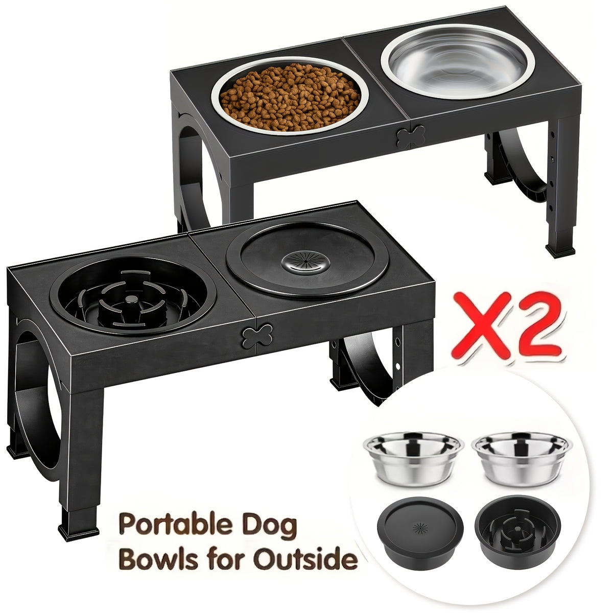 Elevated Dog Bowls Feeding Station with 9, 11, 12 and 14 Inch Adjustable Heights, Raised Food and Water Stand for Medium and Large Dogs
