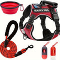 Dog Harness Walking Kit with Reflective No-Pull Adjustable Harness, Leash, Water Bowl and Two Bag Holders, 5-Piece Set for Small Medium and Large Dogs