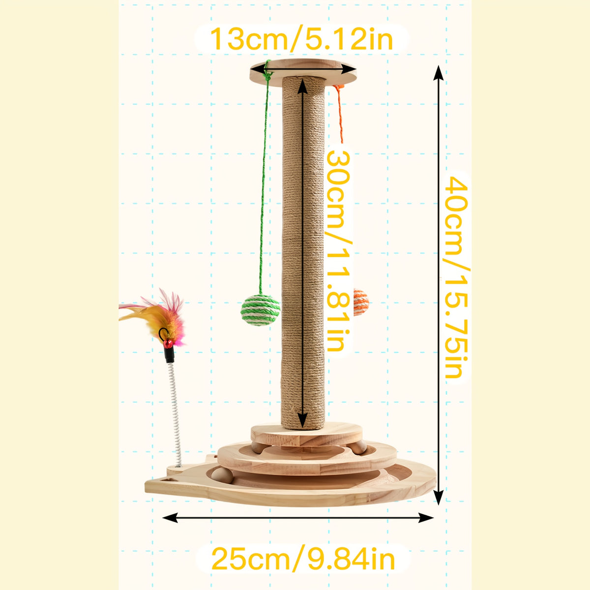 Interactive Cat Scratching Post with Double-Layer Ball Track and Feather Toys, M L XL Cat Scratcher and Replacement Pillar Options for Indoor Cats