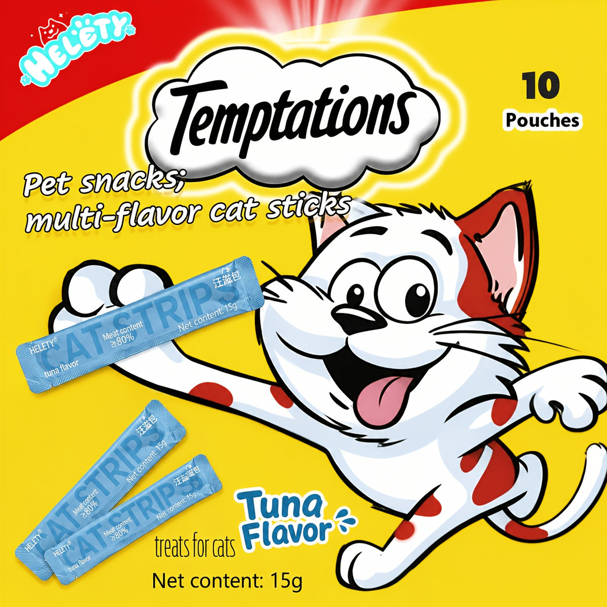 Cat Puree Treat Sticks 15g, Creamy Lickable Snacks for Hand Feeding and Meal Topping, Tuna or Yolk 10-Pack and Listed 72-Piece Mixed Options