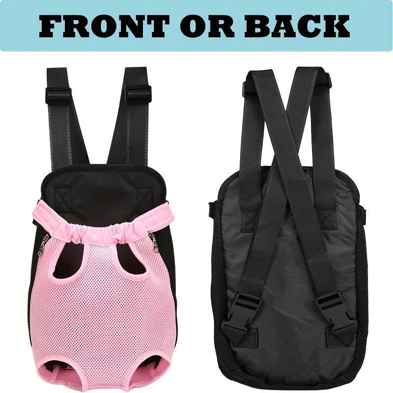 Breathable Mesh Dog Carrier Backpack for Small Dogs and Cats, Legs-Out Front Travel Bag with Adjustable Shoulder Straps and Zipper Closure