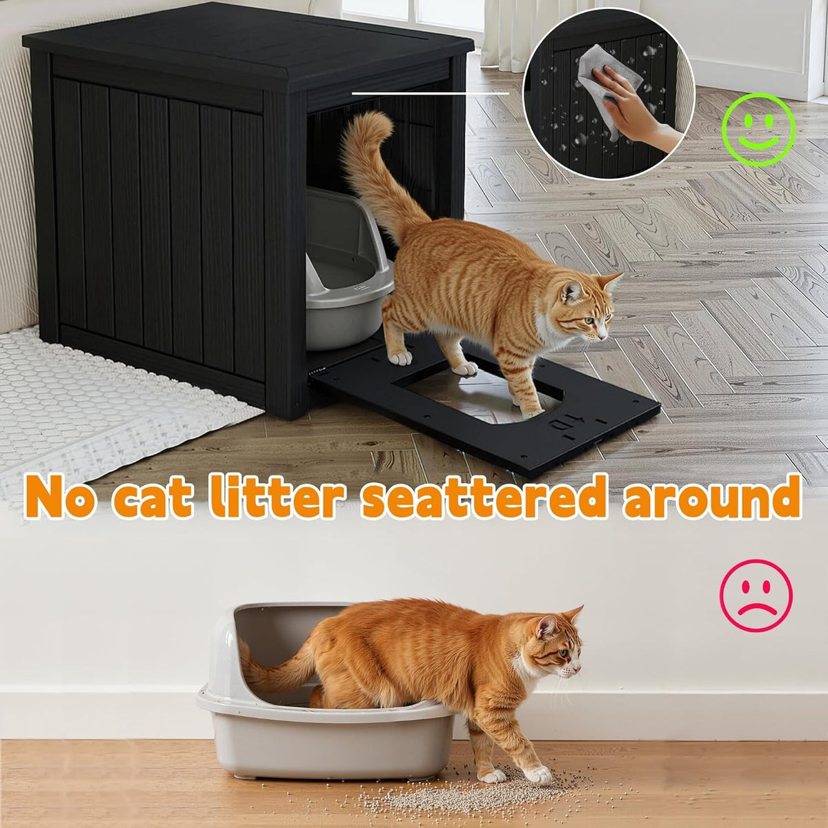 Cat Litter Cabinet End Table with Arched Entry, Hidden Litter Box Enclosure with Opening Front Panel for Indoor Homes in Light Brown or Black