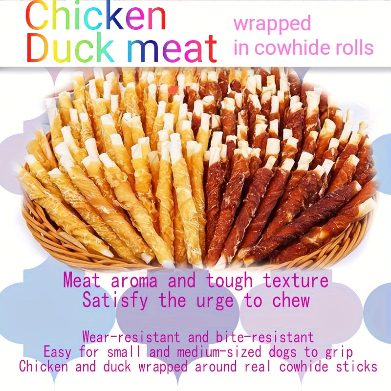 Beefhide Dog Chews Long Lasting, Chicken and Duck Wrapped Rawhide Bones for Teeth Cleaning and Boredom Relief, High Protein Chew Treats for Small Medium Large Dogs, Individually Wrapped Dog Snacks for Daily Chewing