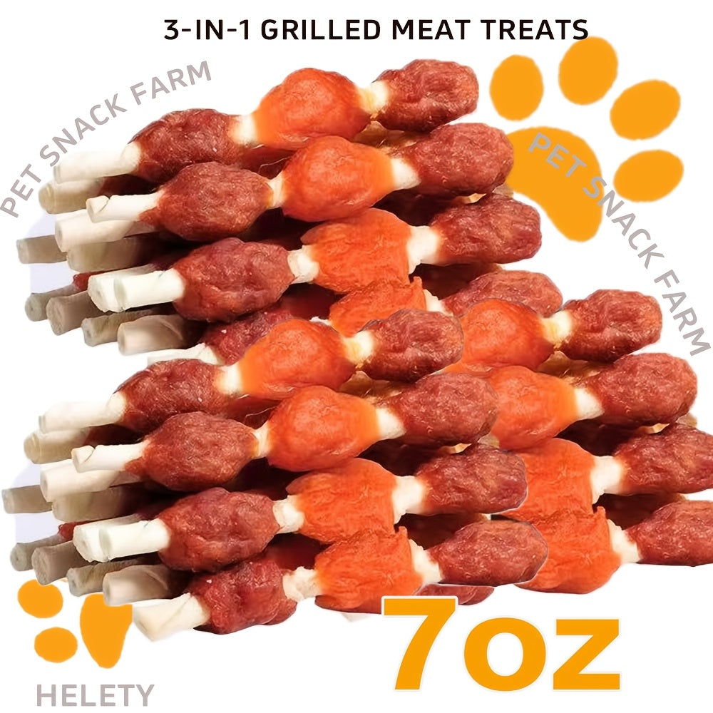 Dog Treat Kabobs with Chicken, Beef and Chicken Liver, 3-in-1 Meat Chew Snacks or Beef Sausage Sample Pack for Supervised Rewards and Treat Time
