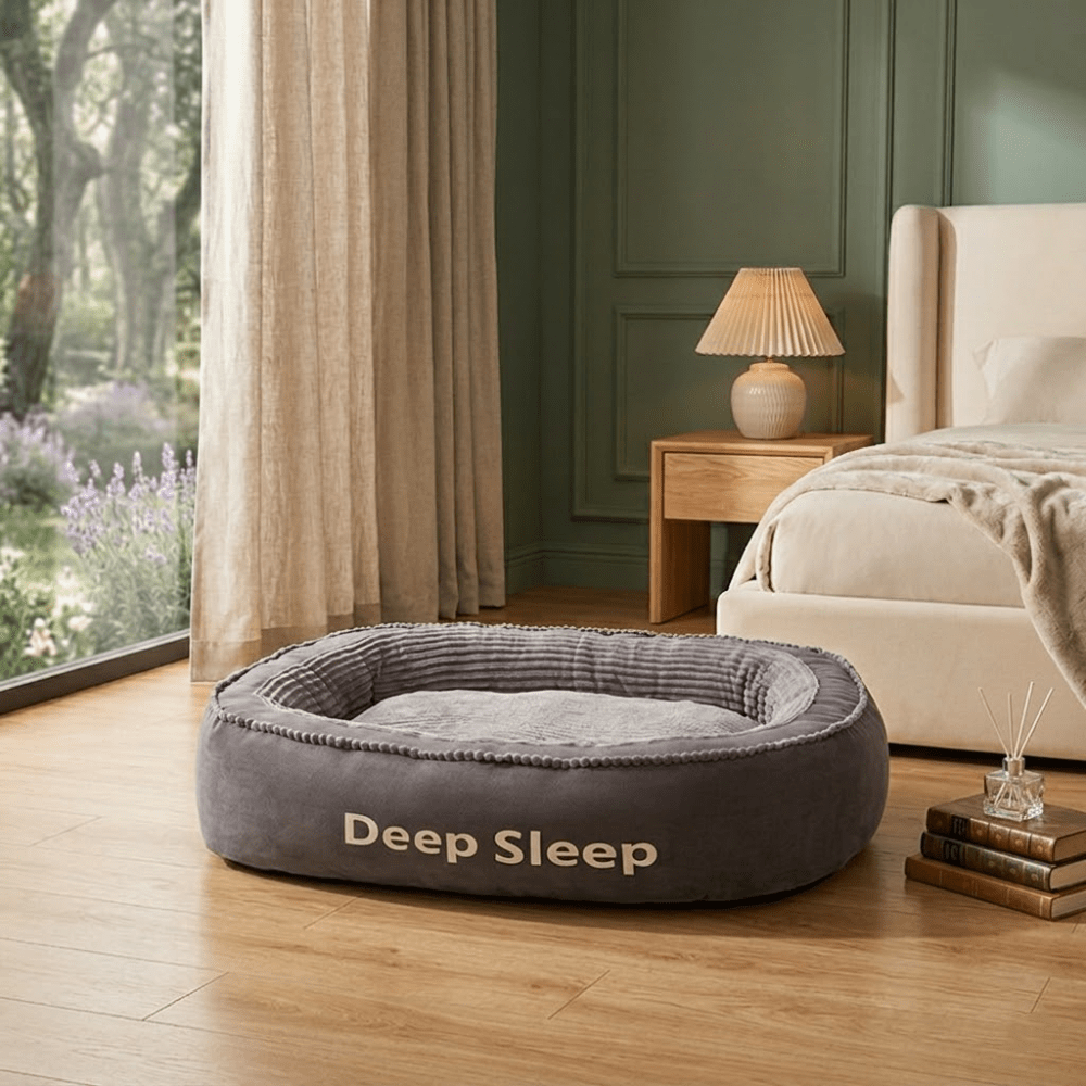 Oval Memory Foam Dog Bed with Removable Washable Cushion and Non-Slip Bottom, Cozy Pet Sofa in Grey or Brown, M to XXL Sizes for Home Rest