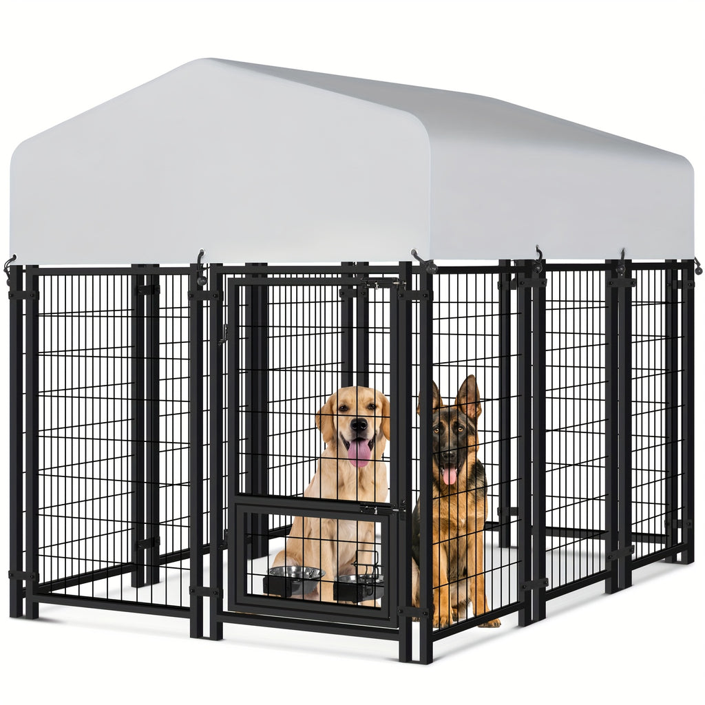 Outdoor Dog Enclosure with Welded Wire Panels, Locking Door and UV-Resistant Roof Cover, Three Size Options for Supervised Backyard Use