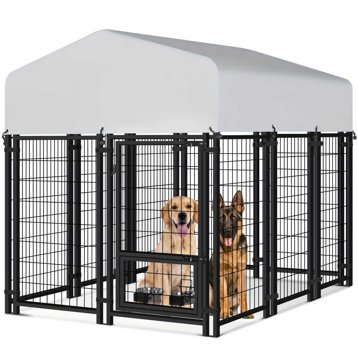 Outdoor Dog Enclosure with Welded Wire Panels, Locking Door and UV-Resistant Roof Cover, Three Size Options for Supervised Backyard Use