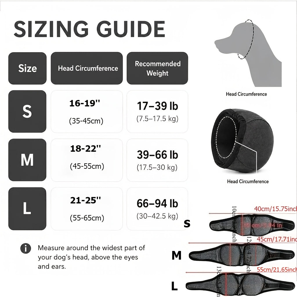 Dog Ear Wrap Grooming Hood, Adjustable Soft Ear Cover with Hook-and-Loop Closure for Supervised Bath-Time and Grooming Routines, Three Sizes and Five Colors