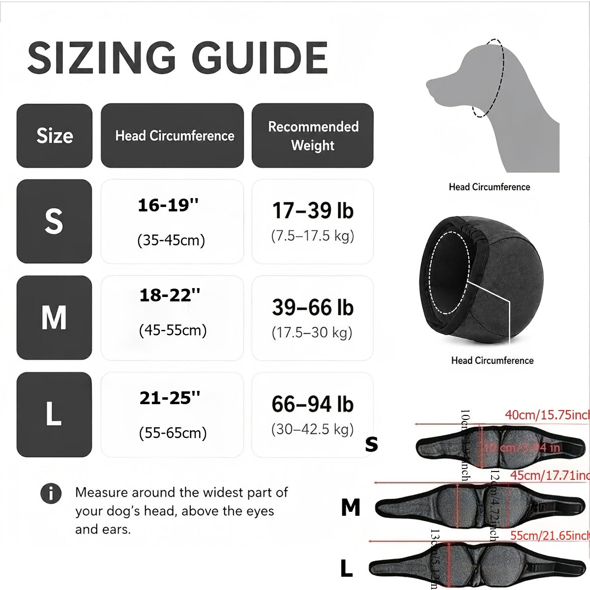 Dog Ear Wrap Grooming Hood, Adjustable Soft Ear Cover with Hook-and-Loop Closure for Supervised Bath-Time and Grooming Routines, Three Sizes and Five Colors