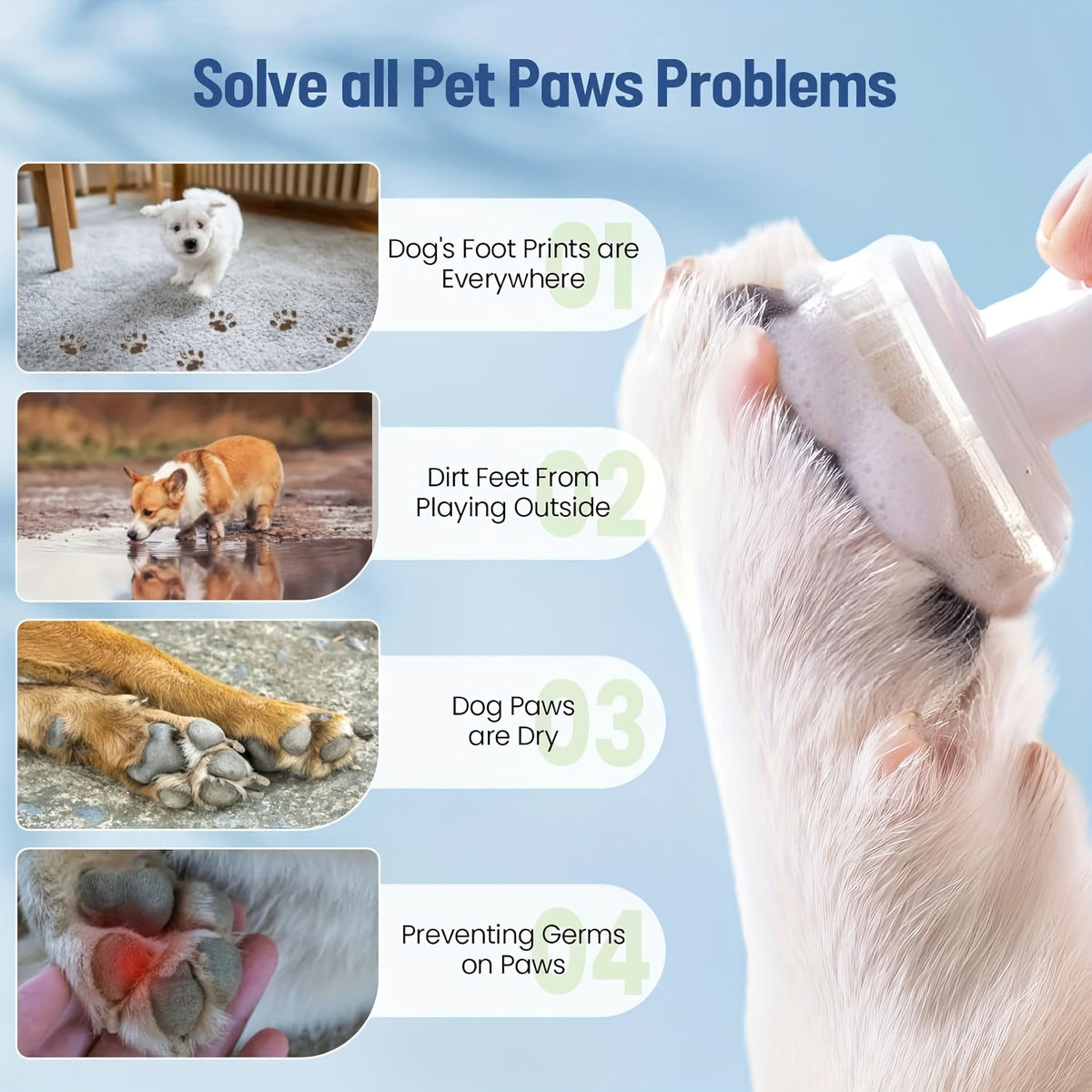 No-Rinse Paw Cleaner for Dogs and Cats, 5oz Paw Wash with Soft Brush, Lavender Chamomile, Lemongrass Sage or Fragrance-Free Options for Daily Grooming