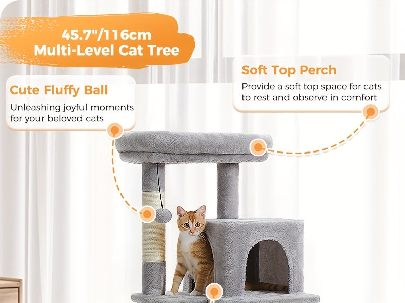 Metal Frame Cat Tree, 70.9 or 45.7 Inch Multi-Level Indoor Cat Tower with Plush Perch, Hammock, Condo Hideaway and Sisal Scratching Posts, Six Colors