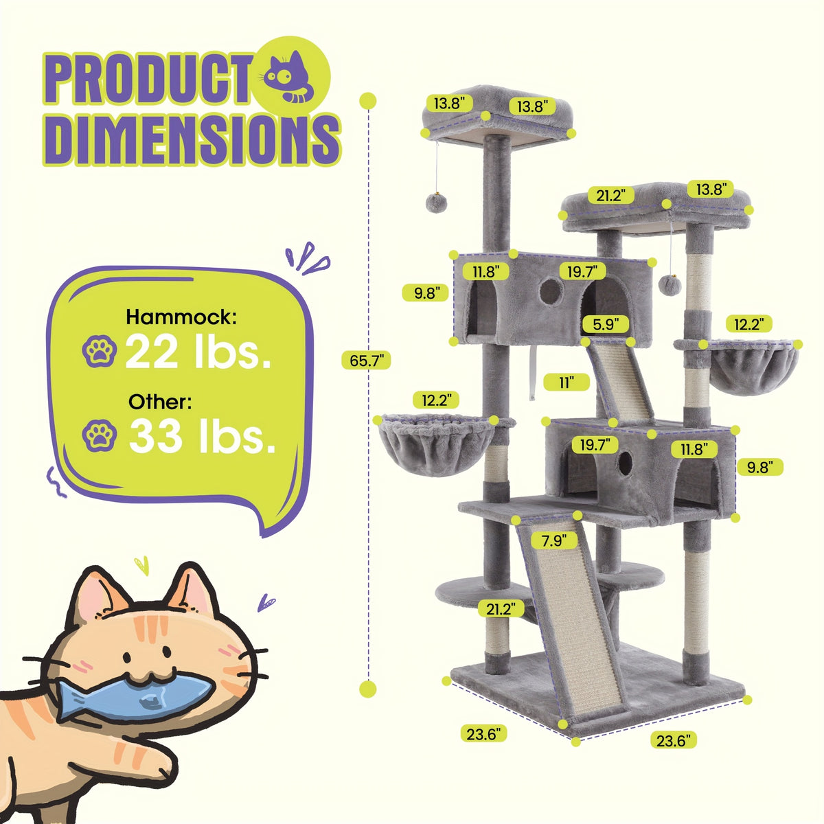 Multi-Size Cat Tree Tower for Indoor Cats, 36 65 68 or 81 Inch Multi-Level Pet Furniture with Sisal Scratching Posts and Plush Resting Areas