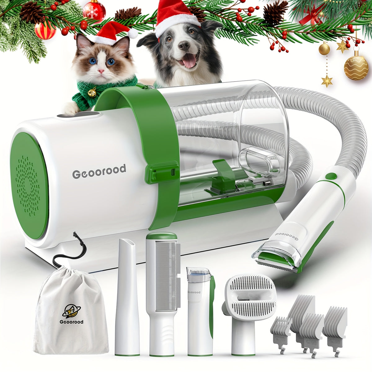 Dog Grooming Vacuum Kit G2 with Clippers, 2.5L Hair Collection Canister, 4 Grooming and Cleaning Tools and 3 Suction Levels, Blue or Green