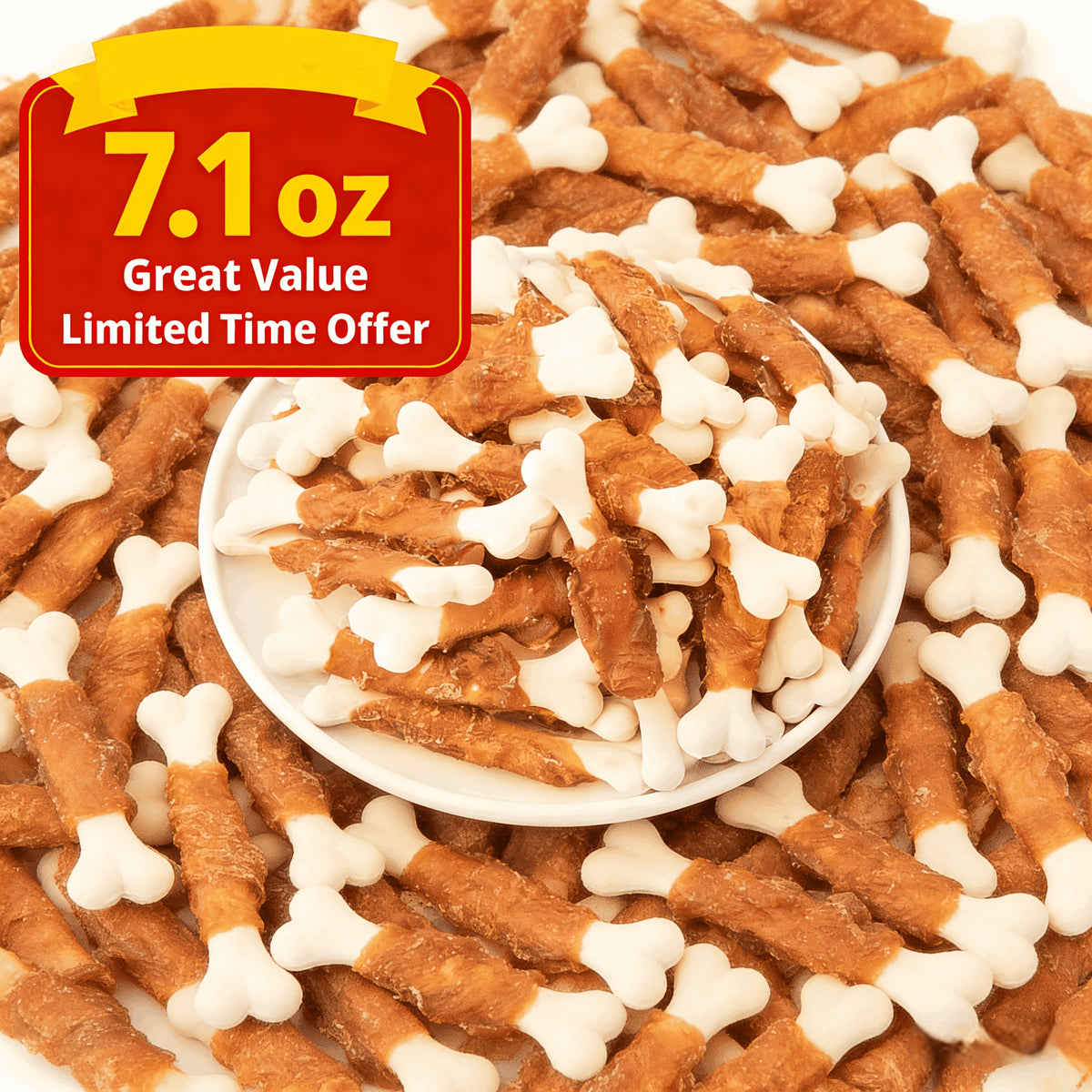 Dog Treats 203g with Duck Meat, Chicken Wrapped Bone or Dried Chicken Breast Options for Supervised Chewing, Training Rewards and Everyday Snack Time