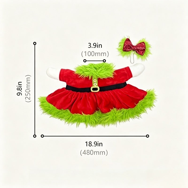Red Sequin Bow Porch Goose Costume for 23-Inch Decorative Goose, Christmas Holiday Outfit with Green Plush Detail for Seasonal Entryway Decor