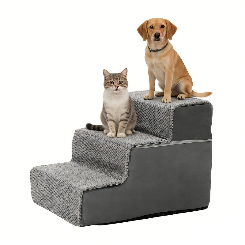 Right Angle Dog Stairs for Bed and Couch, Gray High-Density Foam Pet Steps with Non-Slip Design in 3, 4 or 5-Step Options for Dogs and Cats