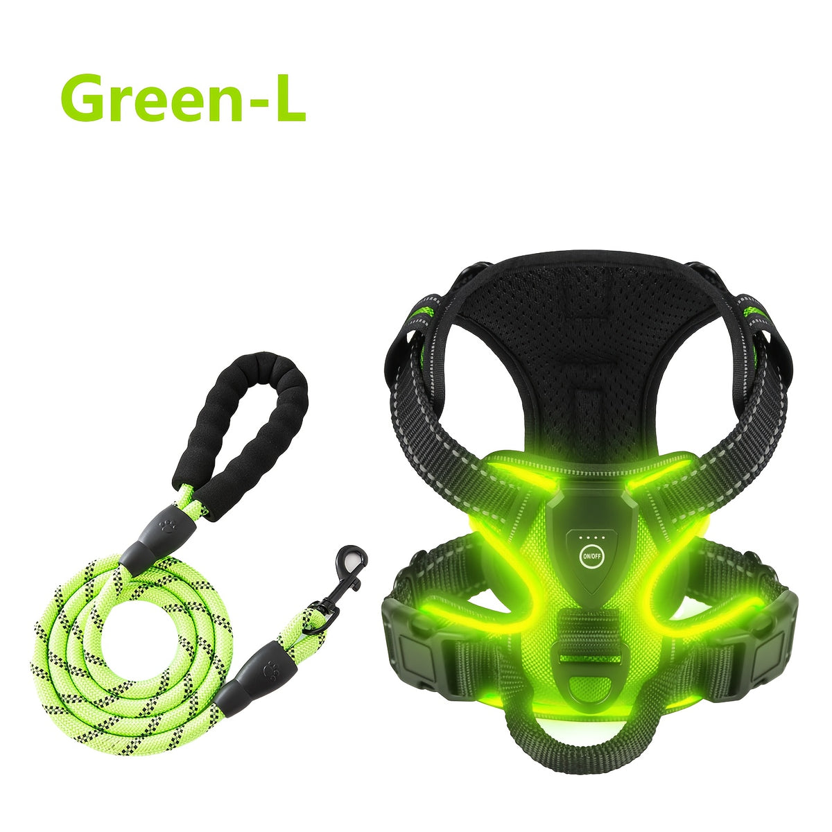Light Up Dog Harness, Rechargeable LED Night Walking Vest with 3 Lighting Modes, Reflective Strips, Padded Mesh and Adjustable Straps, M L XL