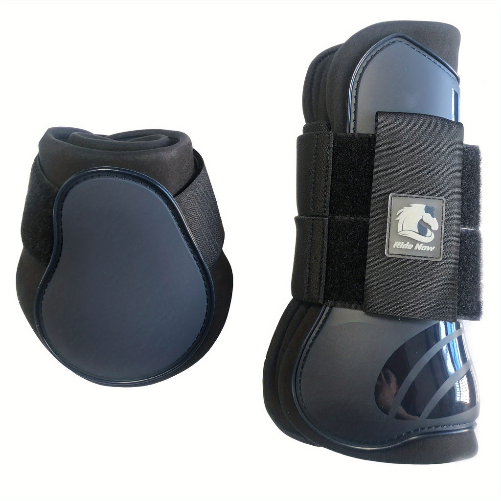 Horse Tendon Boots Set of 4, Open Front and Fetlock Leg Guards in PU and Neoprene for Riding, Jumping and Training, FULL and COB Size Options