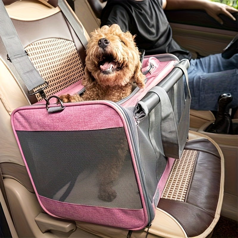 Soft Sided Pet Carrier for Cats and Small Dogs, Medium Grey Foldable Travel Bag with Breathable Design, Privacy Features and Zipper Closure
