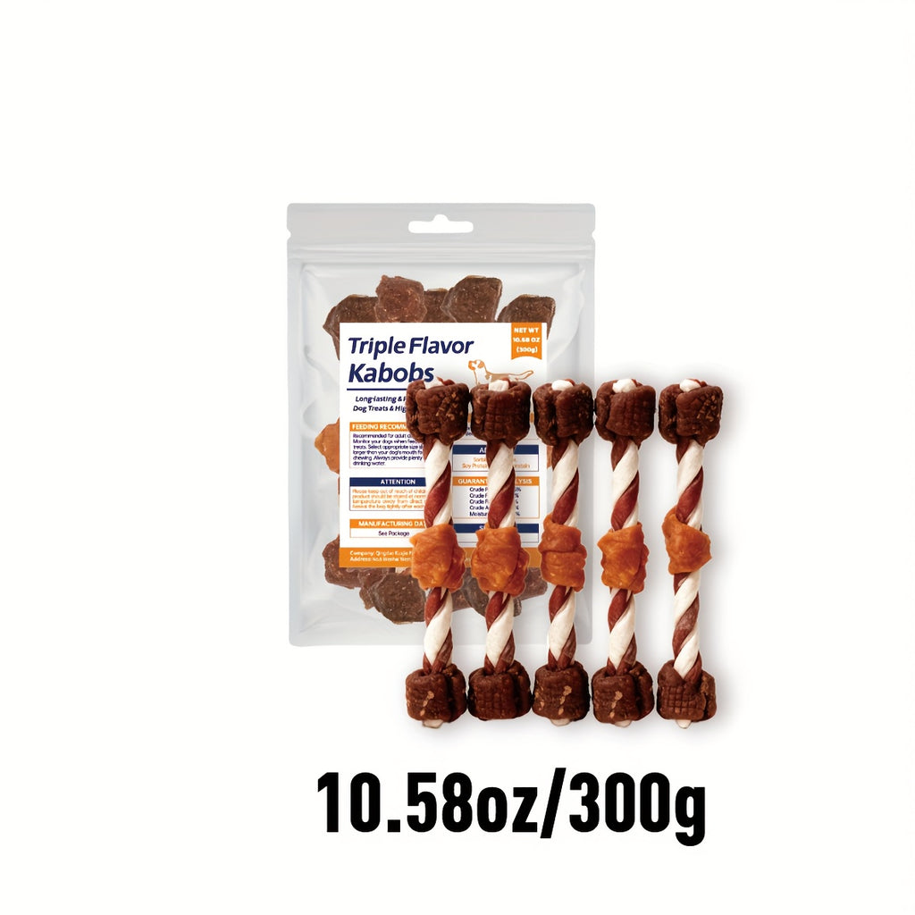 Dog Chew Kabobs with Chicken, Beef and Liver, Triple Flavor Dog Treats for Supervised Snack Time in 100g, 300g, 600g and 900g Packs