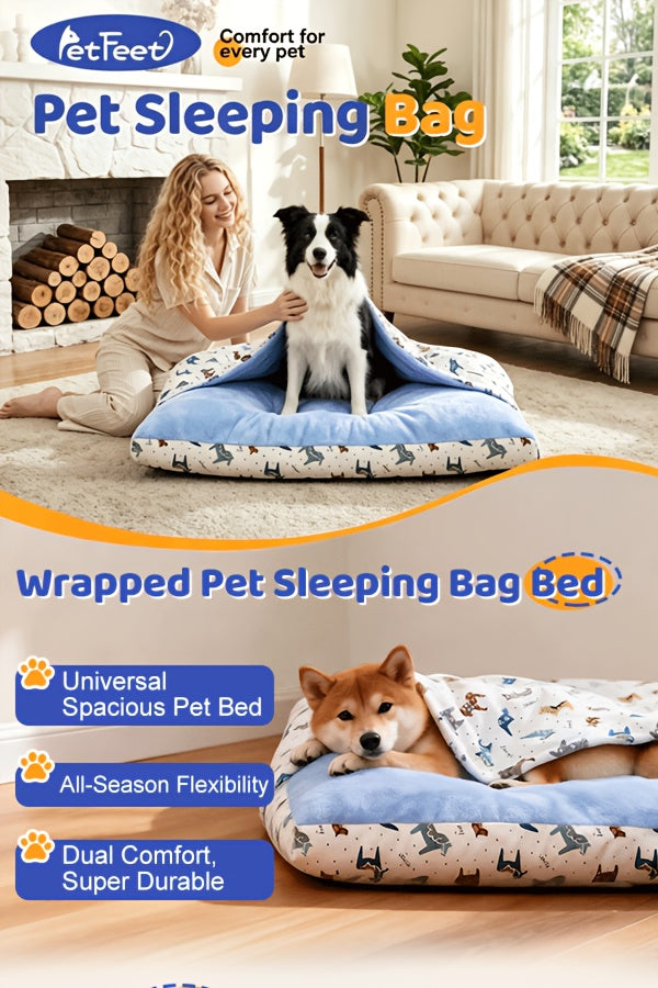 Hooded Dog Bed with Removable Washable Cover, Plush Sleeping Bag Pet Sofa for Dogs and Cats, Cozy Thickened Cushion in S to XL Sizes