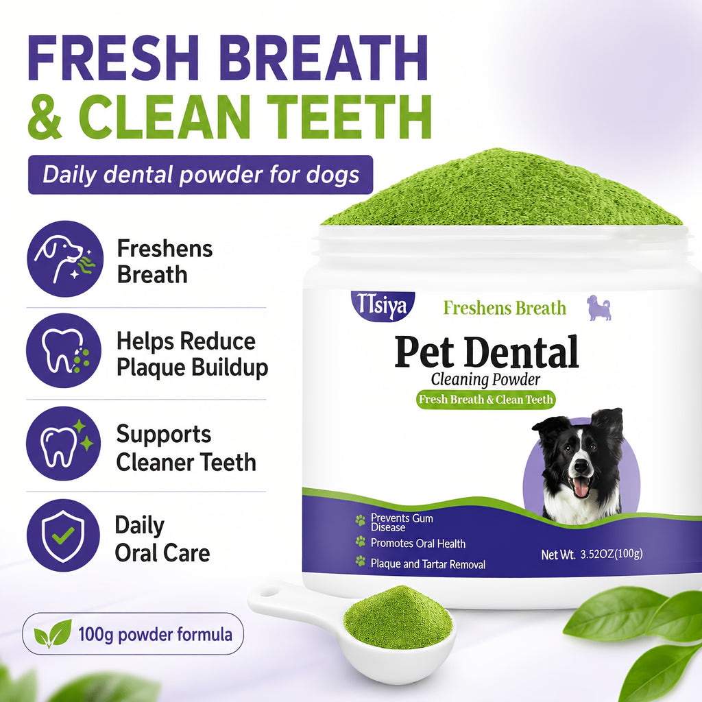 Dog Teeth Cleaning Powder 100g, Sprinkle-on-Food Pet Dental Care Powder for At-Home Canine Oral Hygiene and Everyday Meal-Time Care Routines