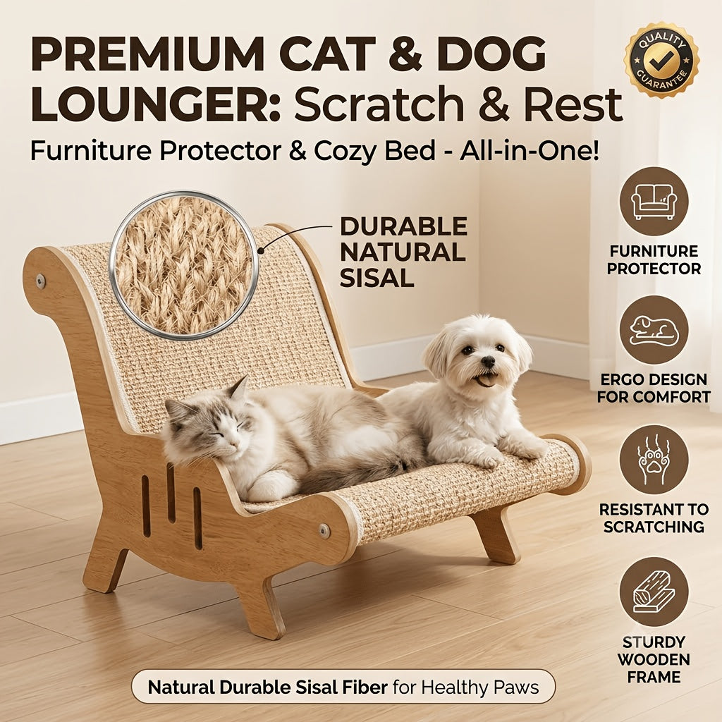 Cat Lounger Chair with Sisal Rope Scratching Bed, Elevated Hammock-Style Pet Beach Chair in Brown for Indoor Napping, Stretching and Relaxing