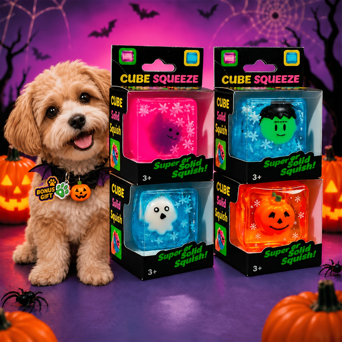 Halloween Cube Dog Toy, Soft Interactive Pet Play Toy for Small and Medium Dogs and Puppies, Pumpkin Ghost and Monster Themes, Random Color 1 Pack