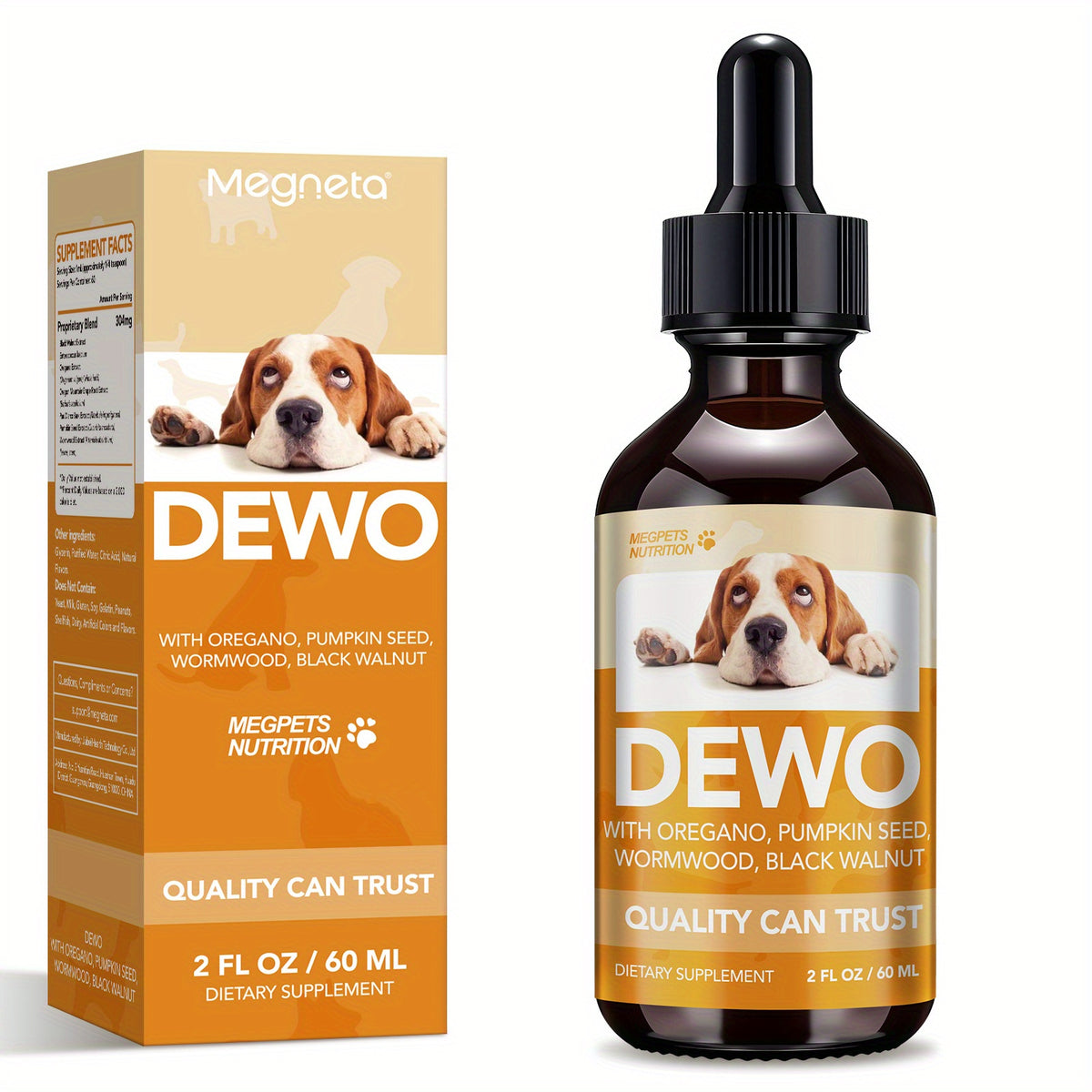 Herbal Pet Supplement Drops for Dogs and Cats, 2 fl oz Liquid Formula with Wormwood, Black Walnut and Pumpkin Seed, One to Three Bottle Options