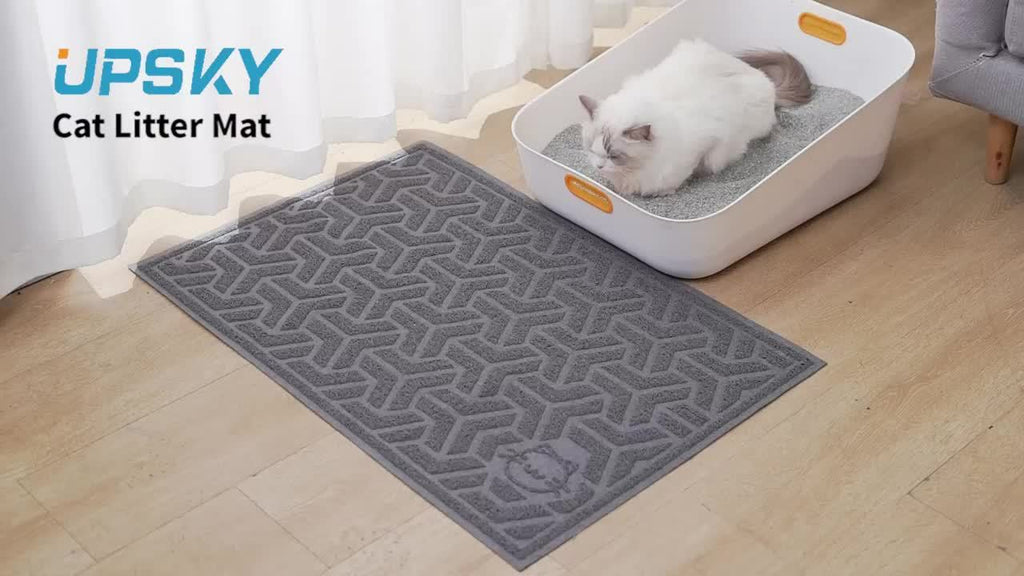 Cat Litter Mat with Soft PVC Surface, Large 46 x 35 Inch Litter Trapping Floor Mat with Non-Slip Backing for Scatter Control, Gray or Blue