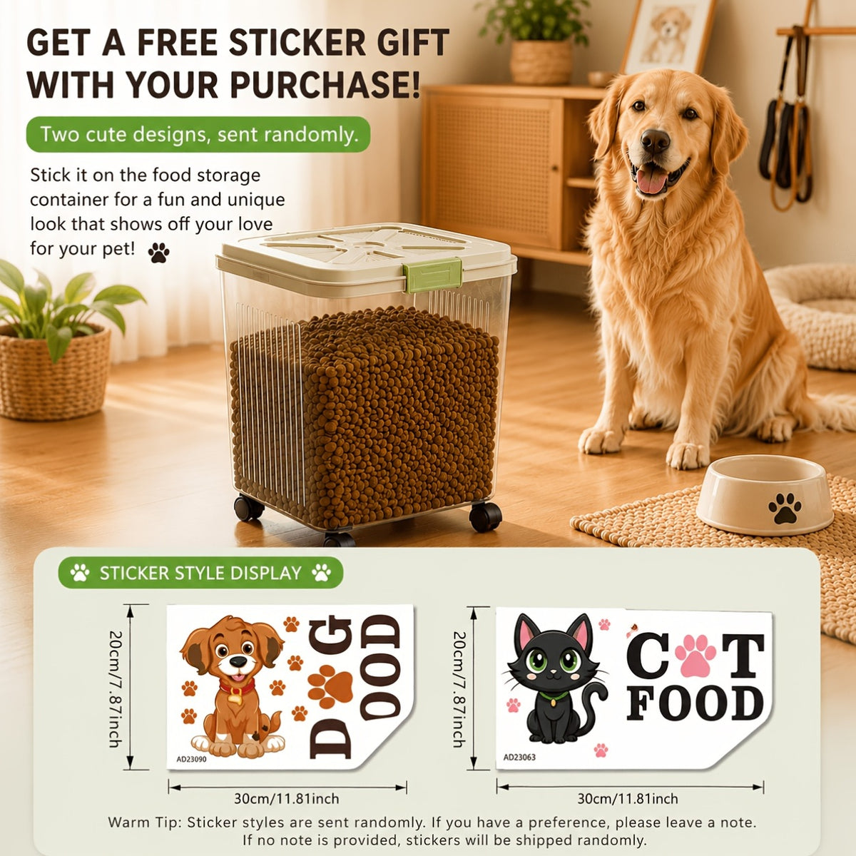 Pet Food Storage Bin with Locking Lid and Scoop, Airtight Dry Dog and Cat Food Container in 6.6 to 55.12 lb Options for Kitchen Pantry Organization