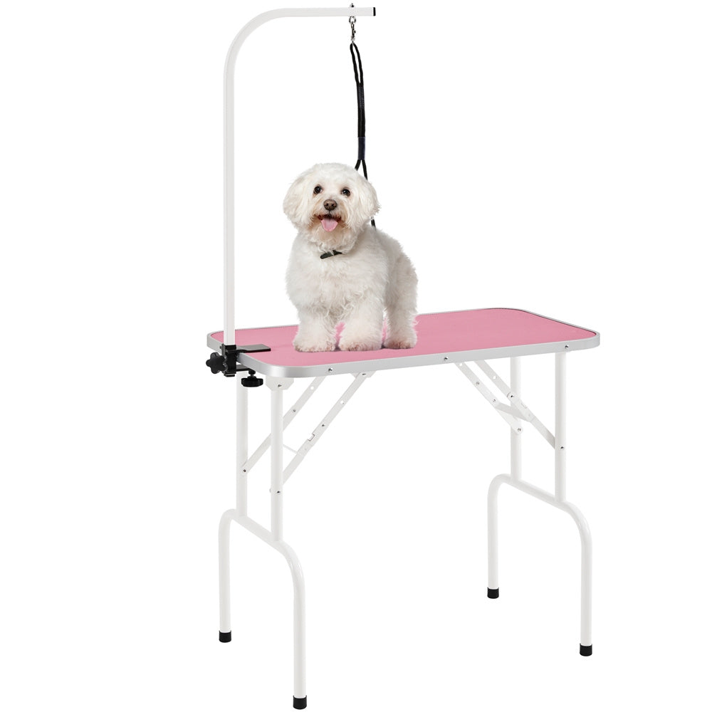 Dog Grooming Table with Folding Legs and Height Adjustable Arm for At-Home Dog and Cat Trimming, Coat Care and Pet Salon Grooming