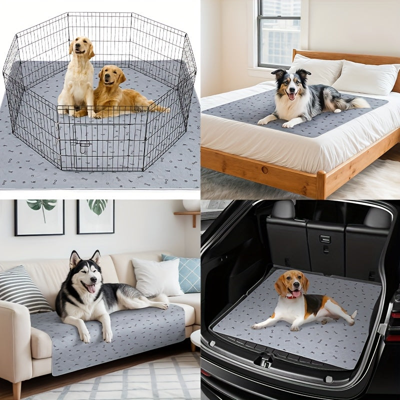 Bone Print Washable Pee Pads for Dogs, Reusable Absorbent Puppy Training and Whelping Mats with Non-Slip Backing for Crates, Couches and Playpens