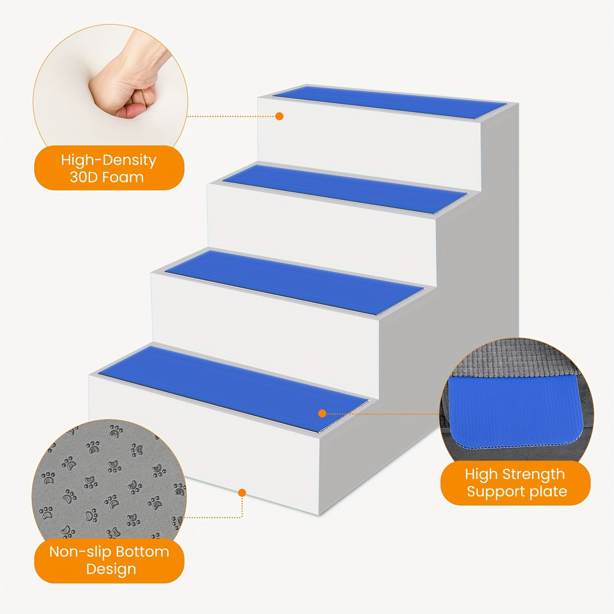 High Density Foam Dog Stairs, Gray 4-Step Pet Steps with Non-Slip Bottom for Small Dogs and Cats to Access Beds, Couches and Sofas