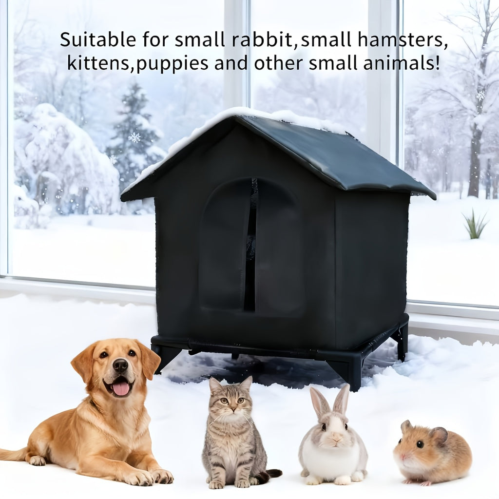 Outdoor Cat House with Raised Floor, Weatherproof Insulated Shelter for Feral and Stray Cats, Easy Assembly for Porch and Garage, Black or Grey