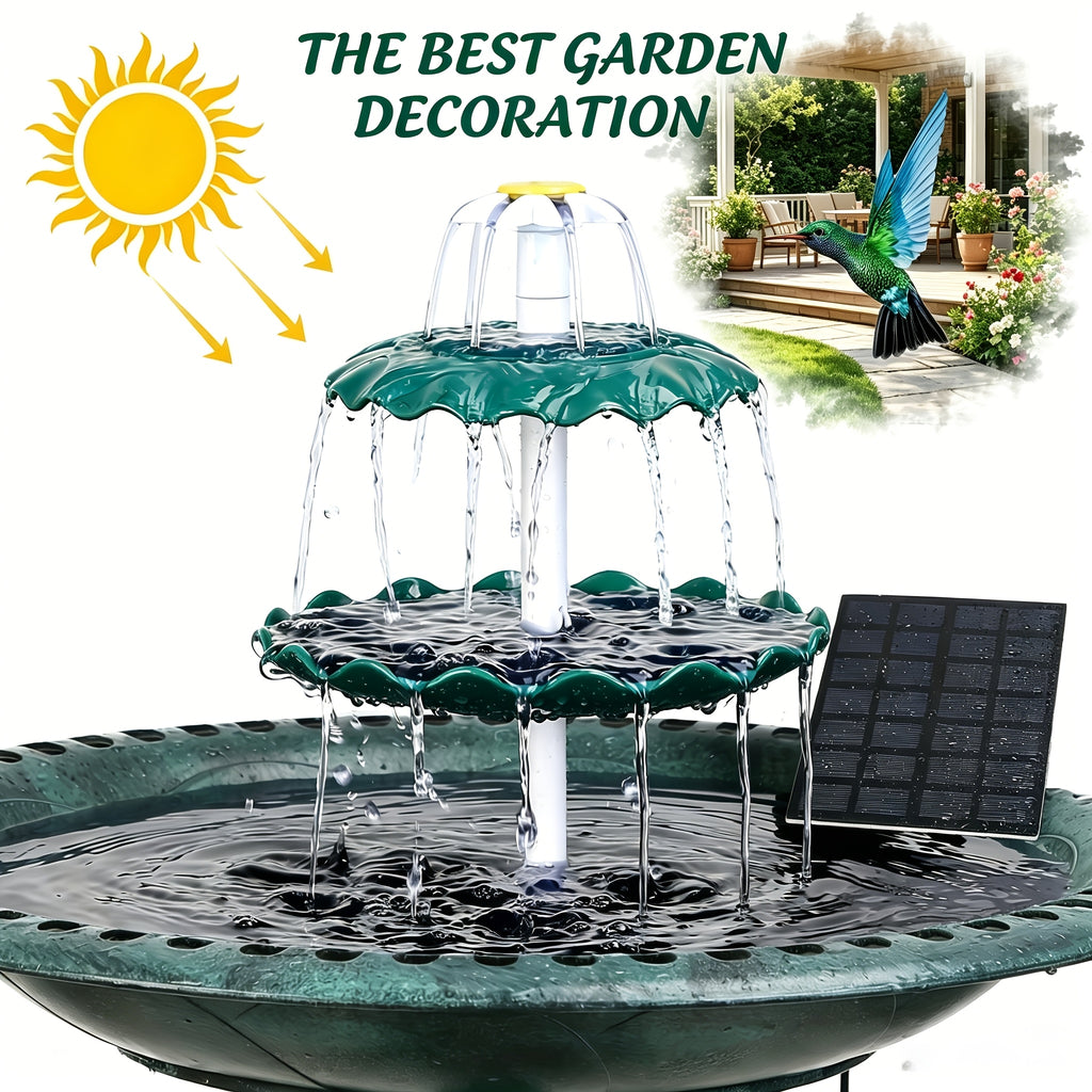Solar Fountain Bird Bath in Light Blue, Three-Layer Flowing Water Feature for Outdoor Garden, Patio and Courtyard Decor with 3.5W Solar Power