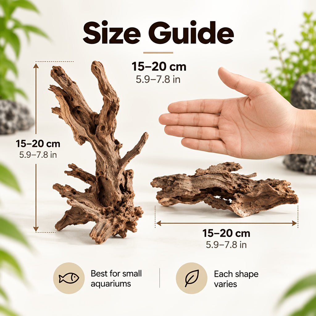 Aquarium Driftwood Single Piece, 5.9-7.87 Inch Random-Style Decorative Wood for Small Fish Tank Aquascaping and Nature-Inspired Underwater Layouts