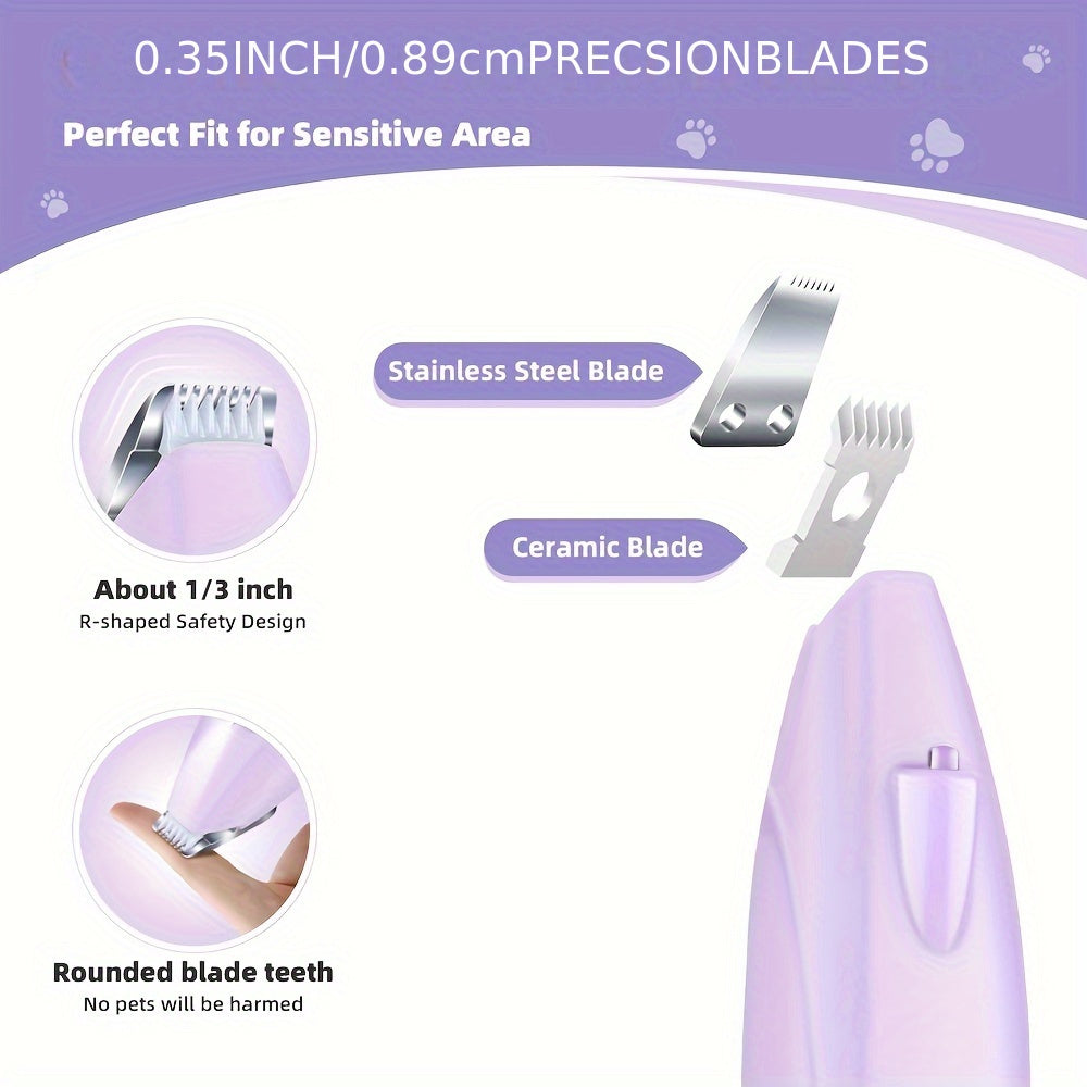 Pet Leg Hair Trimmer M8-1 with USB Charging, Electric Dog and Cat Grooming Tool in Purple or Green for At-Home Coat Touch-Ups and Routine Care