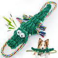 Squeaky Crocodile Rope Dog Toy in Green, Cotton Rope and Canvas Tug Toy with Two Knotted Ropes for Supervised Interactive Indoor and Outdoor Play