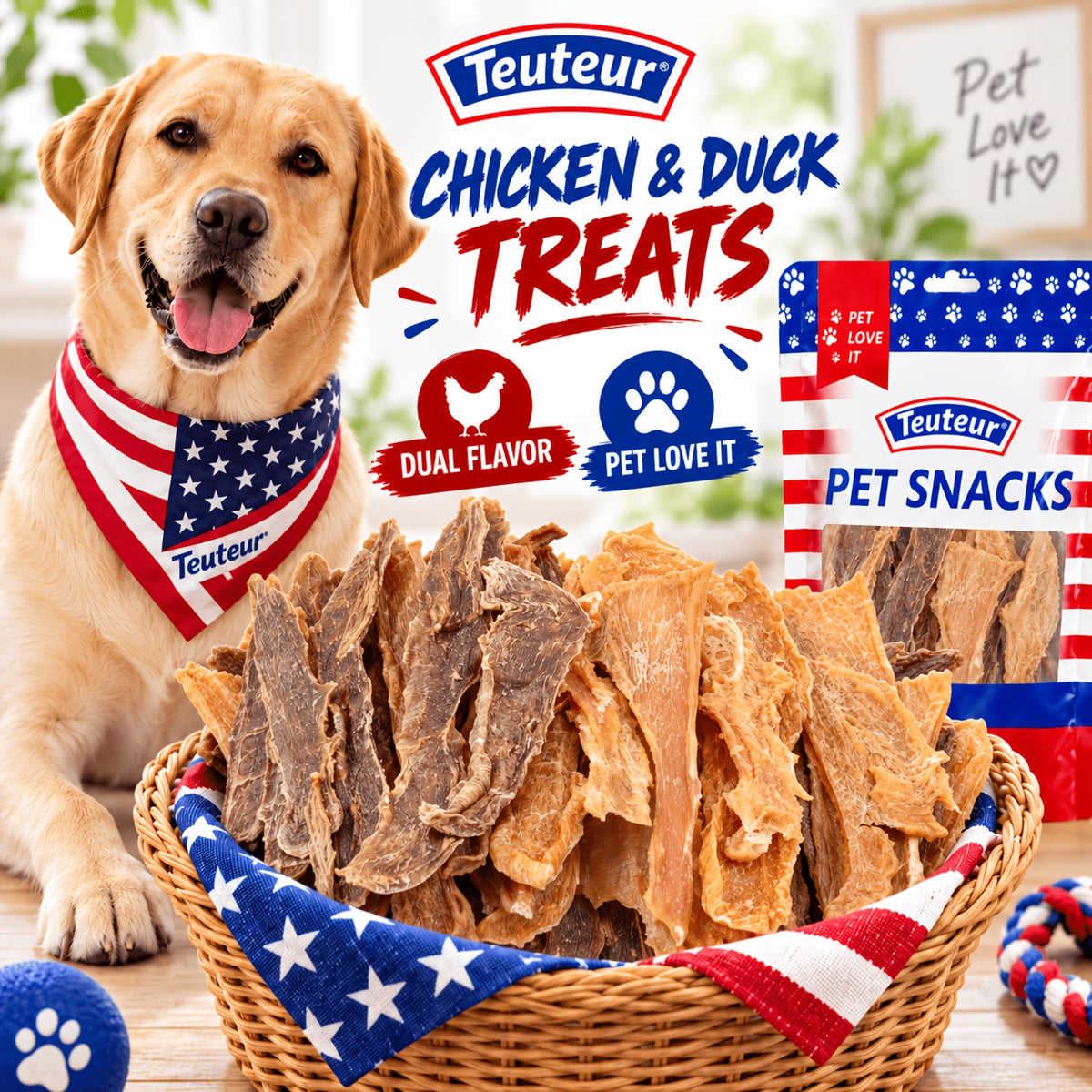Dog Jerky Treats Chicken and Duck Mix 100g, 100% Real Meat High Protein Training Snacks for Small, Medium and Large Dogs, Long-Lasting Chews for Puppies and Adults