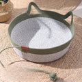 Woven Cat Bed and Scratcher Basket with Cat Ear Rim and Rope Ball Toy, Medium Indoor Lounger for Resting, Scratching and Play