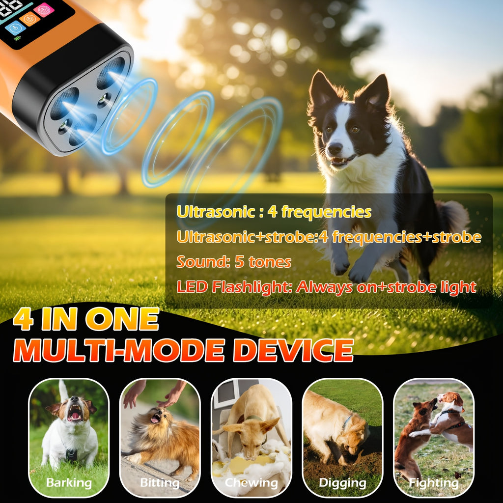 Ultrasonic Dog Bark Control Device with Bright Flashlight, Portable Orange Handheld Sound Wave Training Tool with USB for Supervised Use