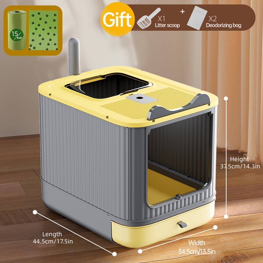 Extra Large Cat Litter Box with Front-Loading Drawer, 4-in-1 Enclosed Double-Door Cat Toilet with Top Cover, Scoop and Carbon Bag