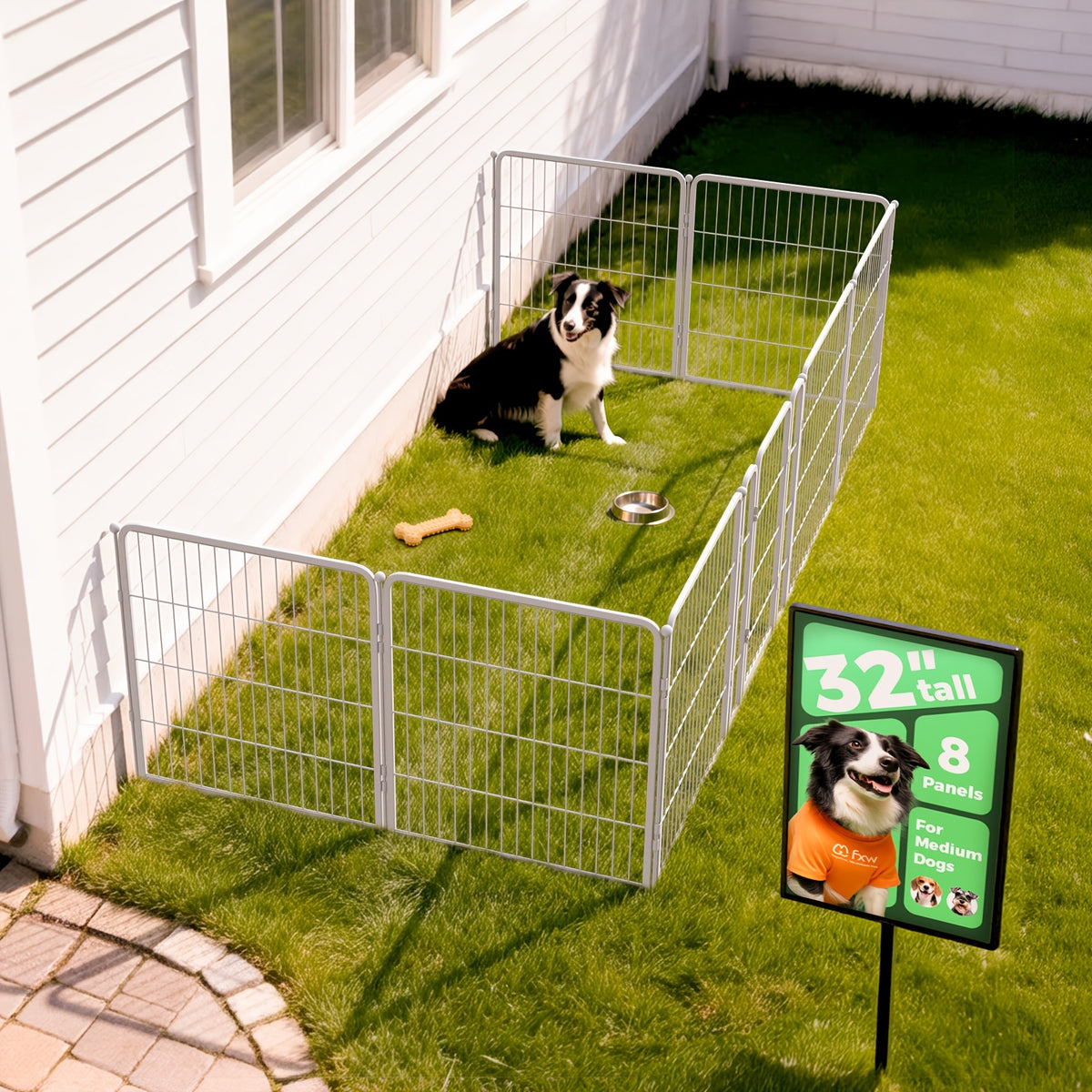 Dog Exercise Pen with Gate, Heavy-Duty Metal Dog Playpen in 8 to 48 Panel Options, Black or White Indoor Outdoor Fence for Yard and RV Camping