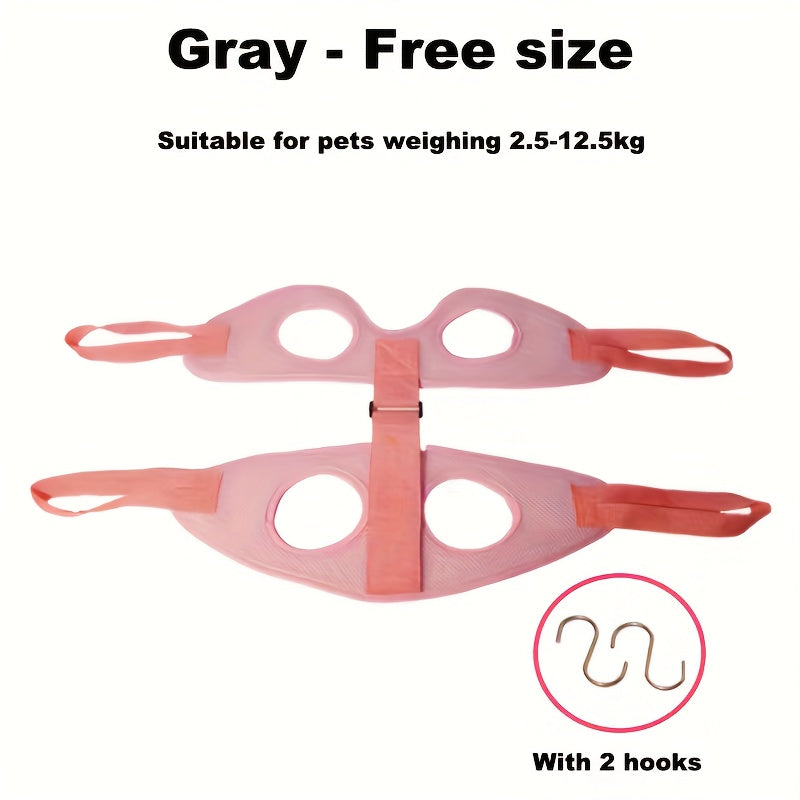 Mesh Pet Grooming Hammock with Adjustable Straps and Hooks, Breathable Nail Trimming Support Sling for Cats and Small Dogs in Grey or Pink
